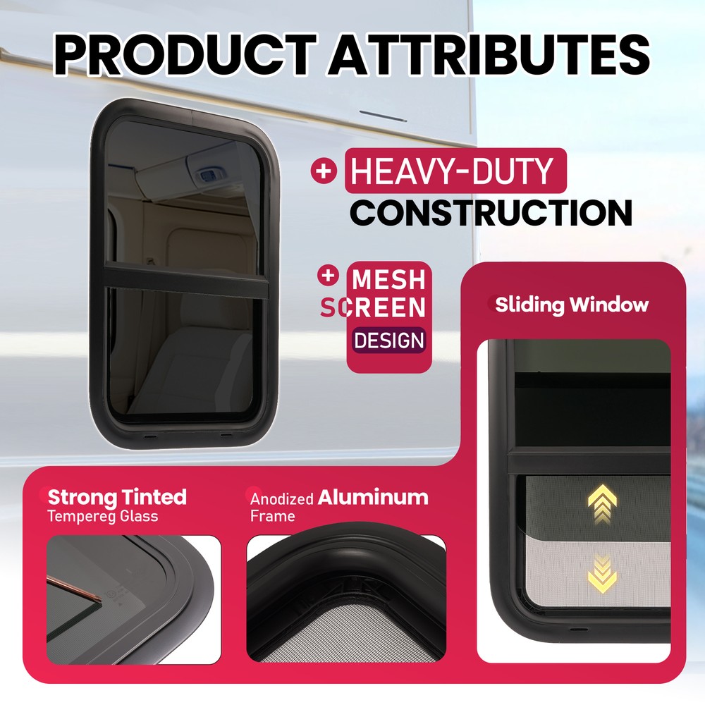 RV Window 14/18/24/35/36/42" H × 12/15/20/22/24/40" W w/ Trim 1-3/4" Windows