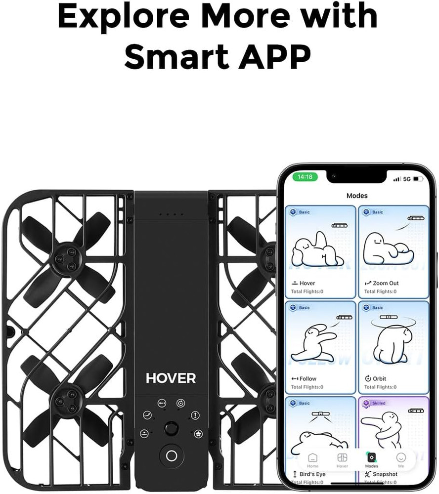 Black HOVERAir X1 Combo Plus Self-Flying Camera Pocket-Sized Drone Palm Takeoff