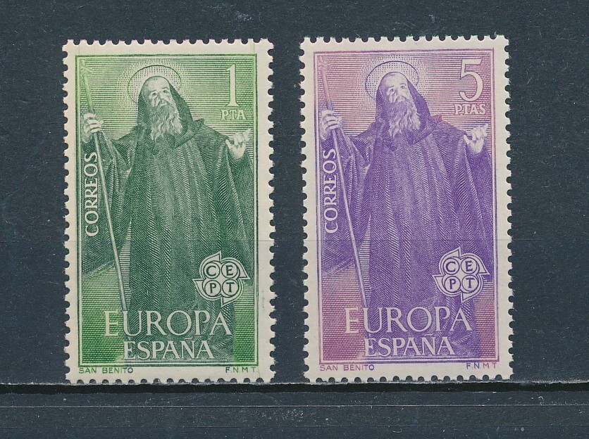 Spain  1313-4 MNH, St. Benedict, 1965