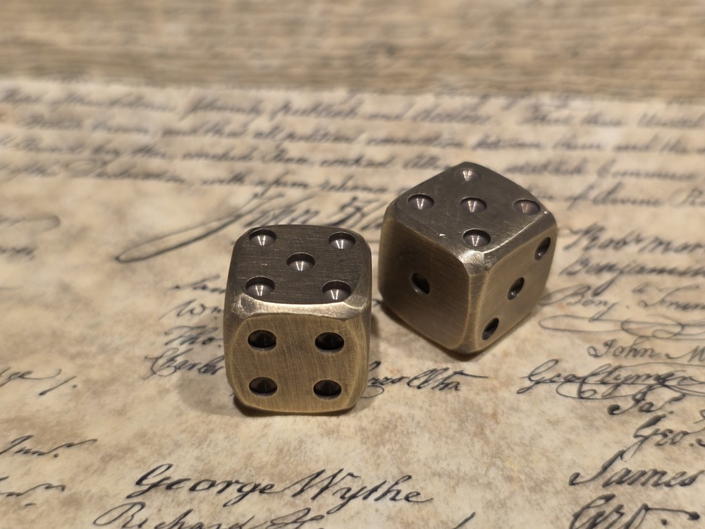 (2) 5/8" Antique Style Solid Heavy Brass Metal Dice
