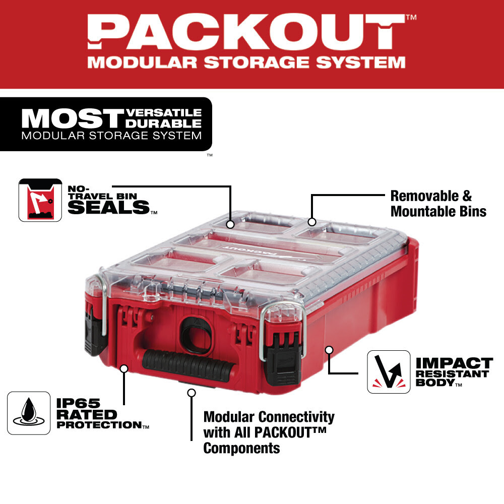Milwaukee 48-22-8435 PACKOUT Modular Compact Organizer, 5 Removable Storage Bins
