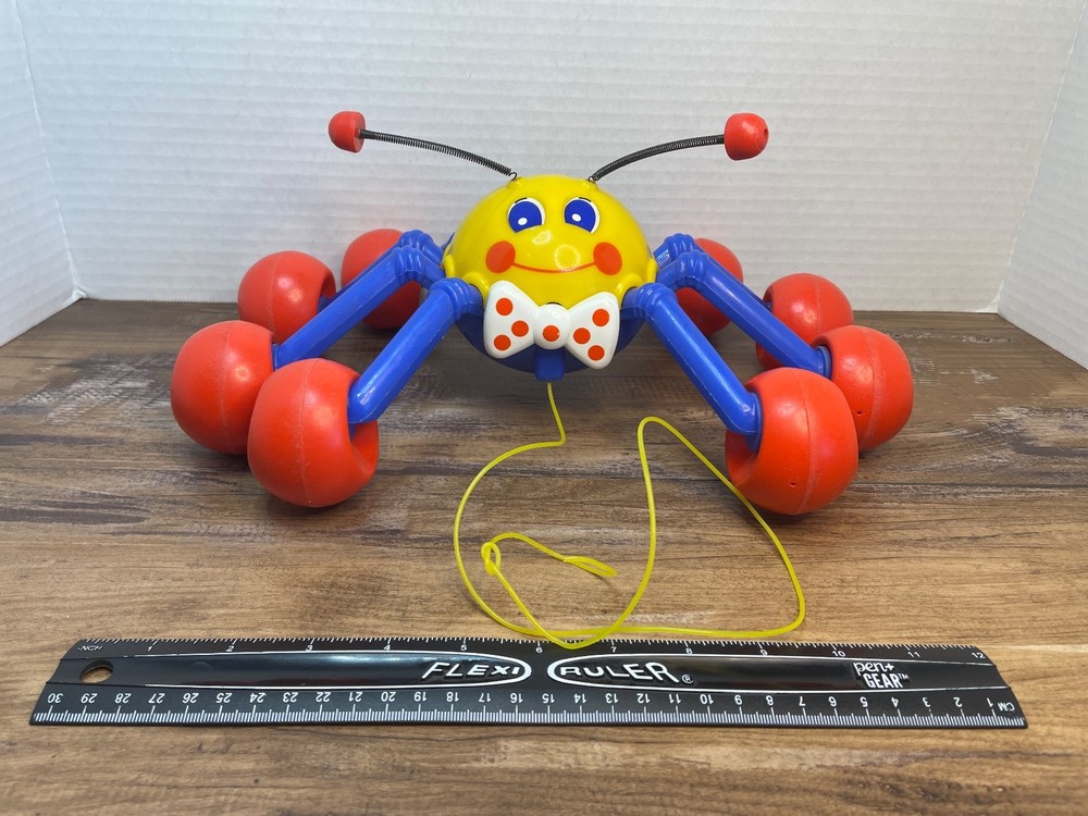 Vintage 80's Kiddicraft Pull Along Spider Toy Spring Antennas