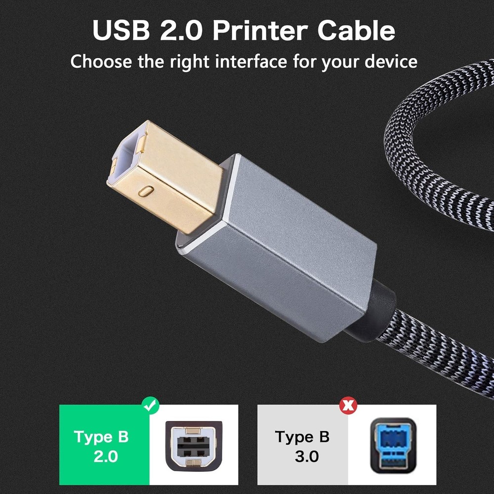 Printer Cable 3ft,USB Braid USB 2.0 Type A Male to B 3ft/1m