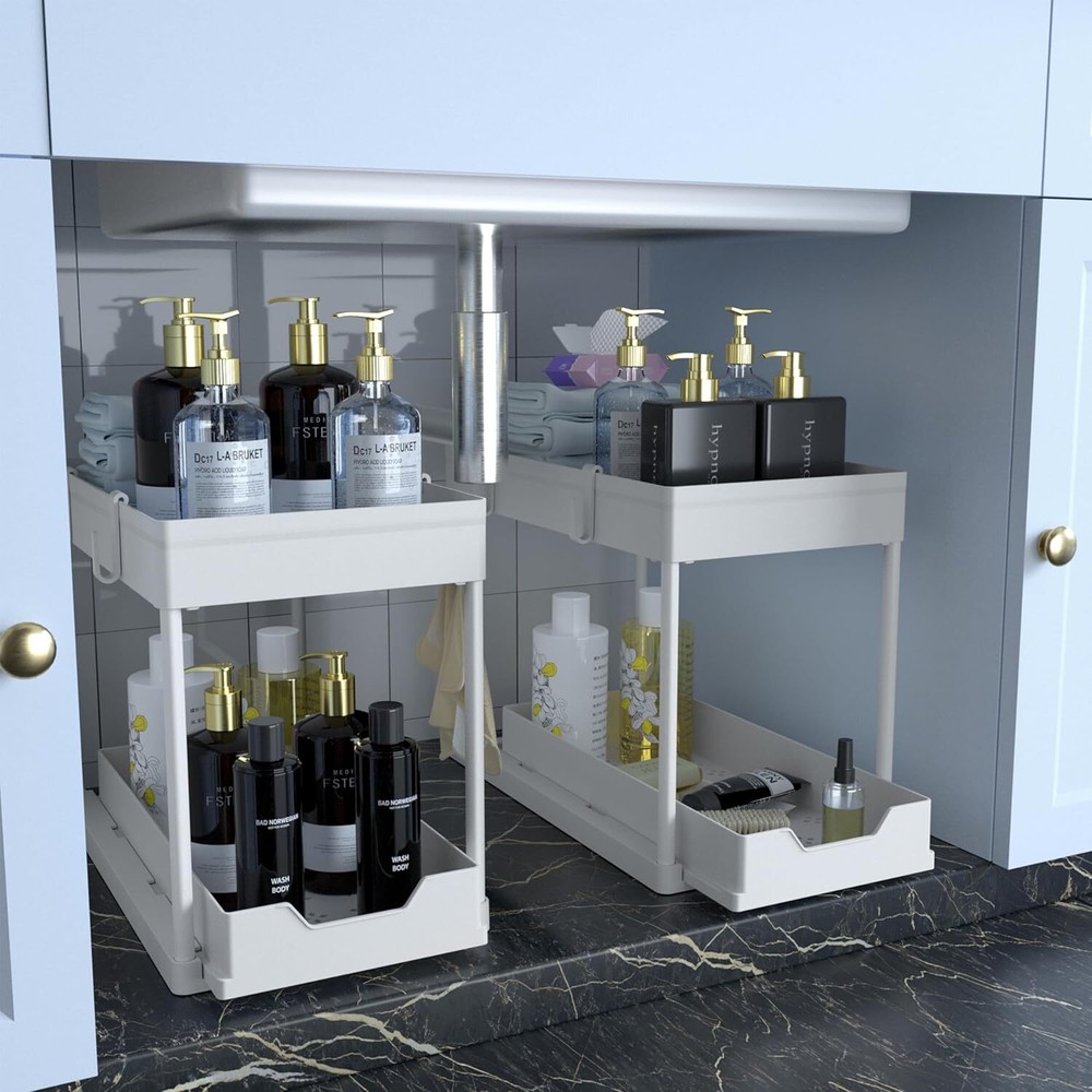 Under Sink Organizer 2 Piece Set, Bathroom Cabinet Organizer