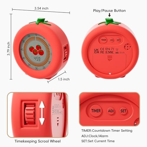 Digital Visual Timer for Kids with Protective Case Theme 299 Minute Tomato
