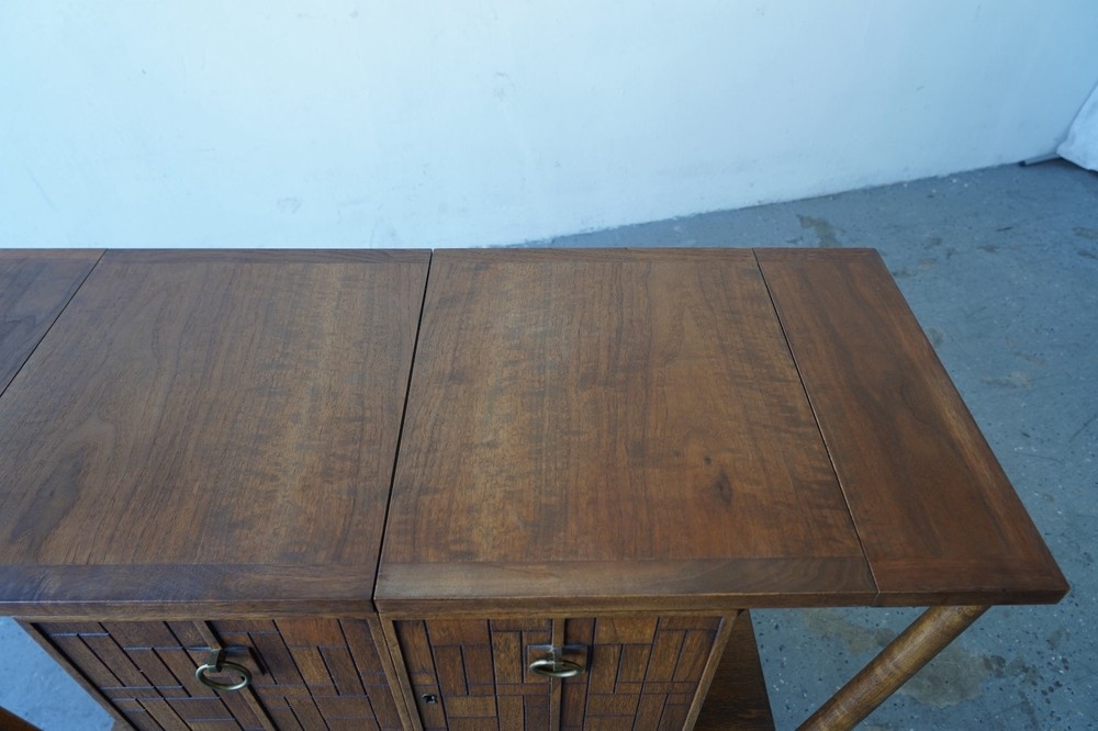 Bert England Brutalist Forward Trend Drop-Leaf Bar Cart / Serving Cabinet