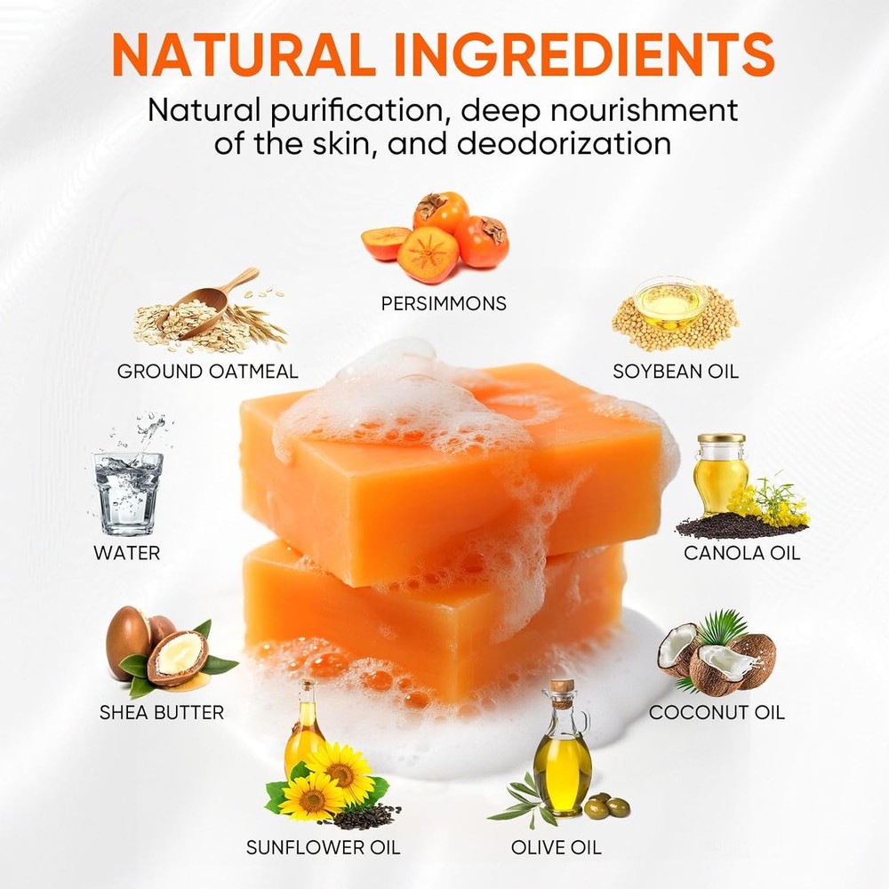 RYH 2 PCS Persimmon Soap Bar for Body Odor Control–Deodorizing & Eliminating B