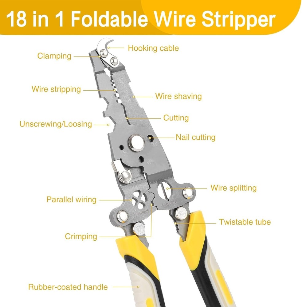 18 in 1 Foldable Wire Stripper 2 pack Pulley Design Multi-Function Crimping P...