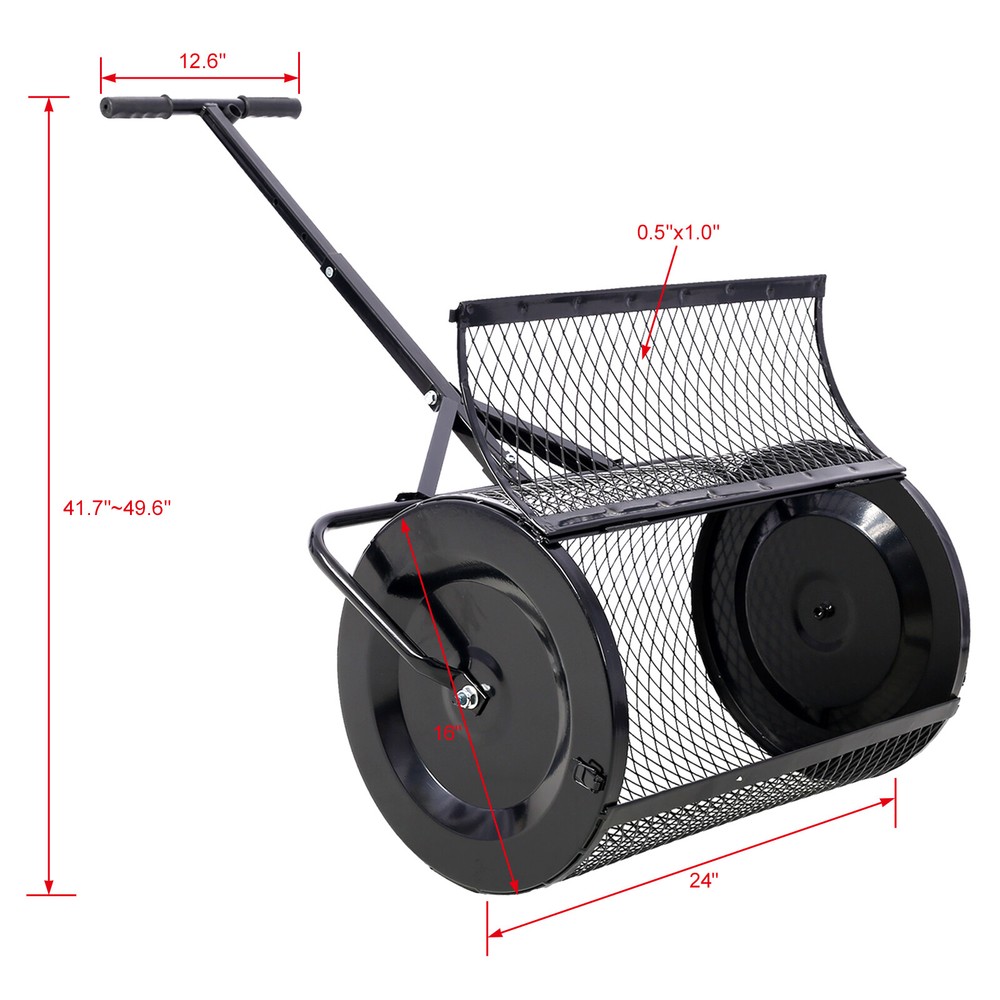 24-Inch Peat Moss Spreader, Metal Mesh Compost Spreader, T-Handle for Seeding