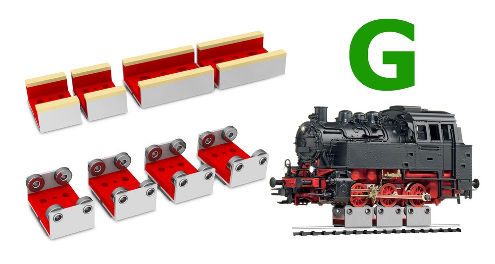 4 X G SCALE ROLLERS W/WHEEL CLEANING ACCESSORIES  FOR MODEL TRAIN