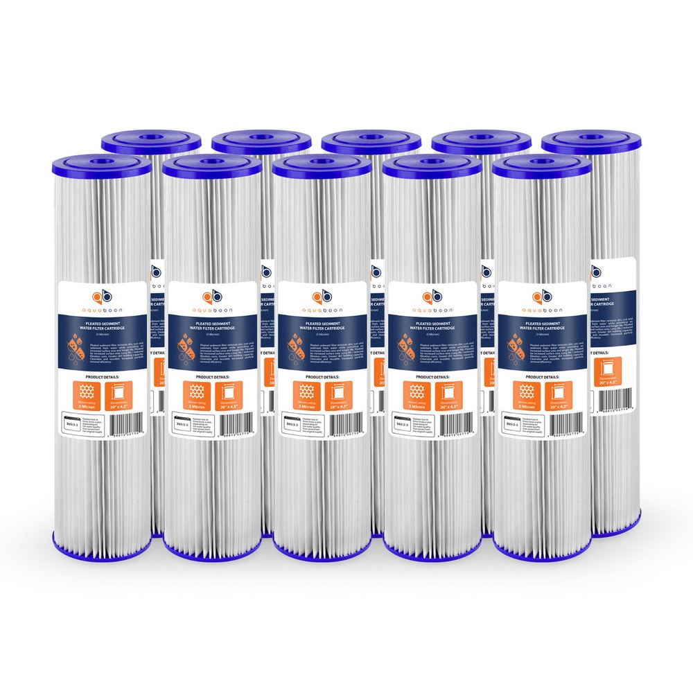 10PK of Big Blue 5µm Pleated Washable Sediment Water Filter 20"x4.5" by Aquaboon