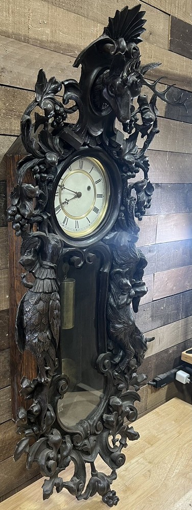 Antique Black Forest Papier-Mâché Hunters Clock