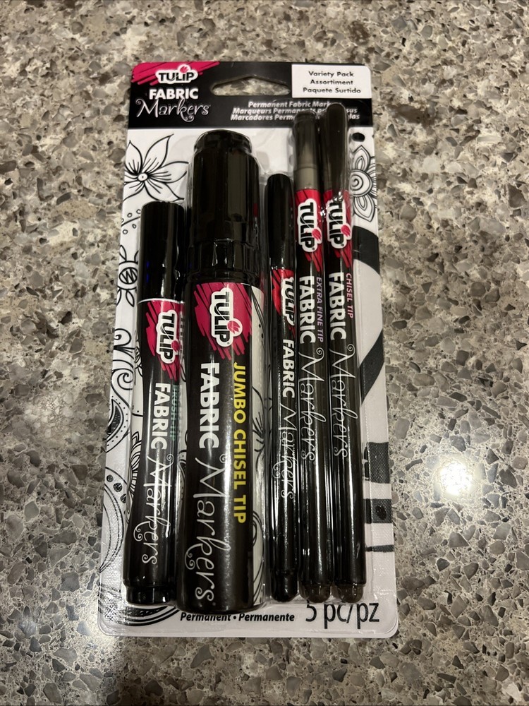 Tulip Fabric Markers Variety Pack 5/Pkg-Black Assorted Tips