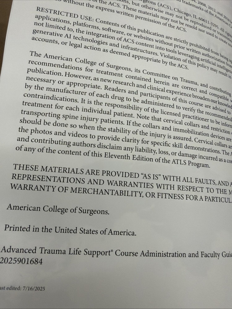 Advanced Trauma Life Support (ATLS) 11th Edition | NEW/OTHER