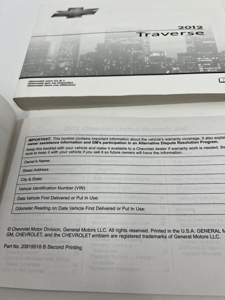 2012 Traverse Chevrolet Owners Manual OEM Complete Set