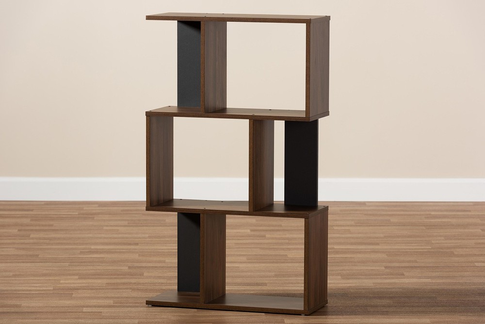 Baxton Studio Vivace Display Bookcase Walnut Brown Dark Grey Modern