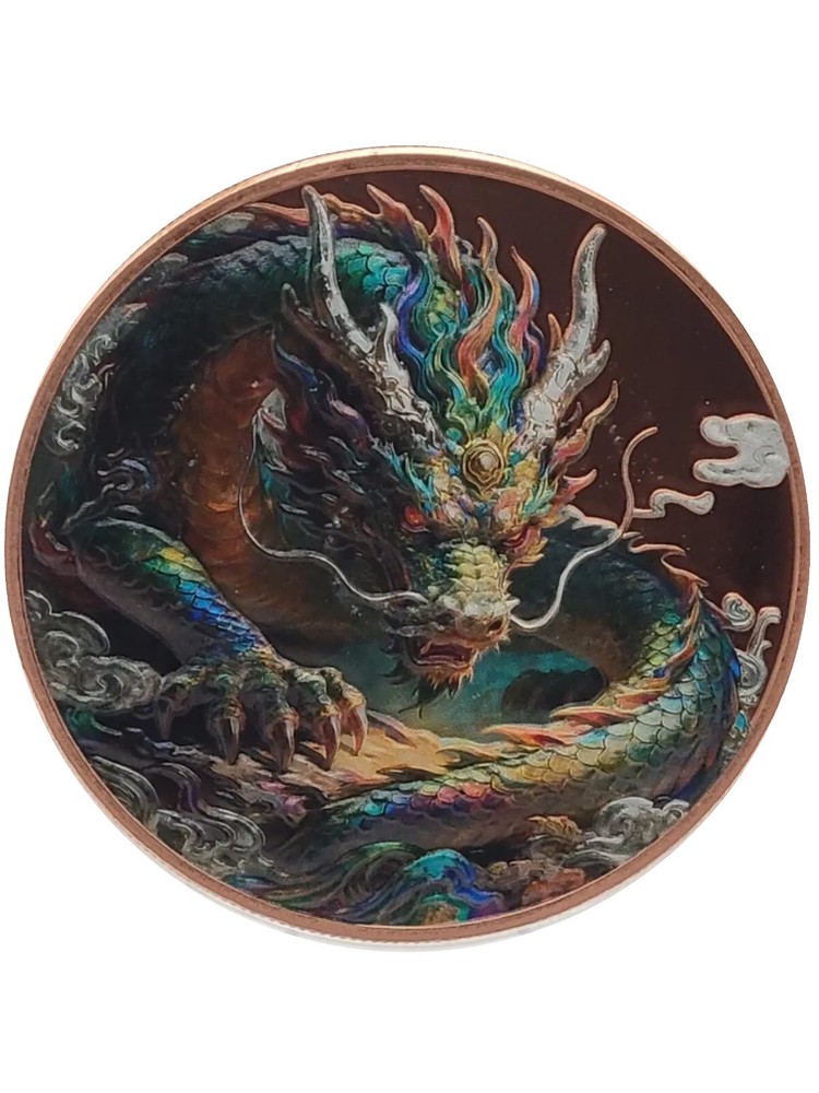 5oz Colorized Copper Round, High Relief, "Dragon Lore", Capsulized
