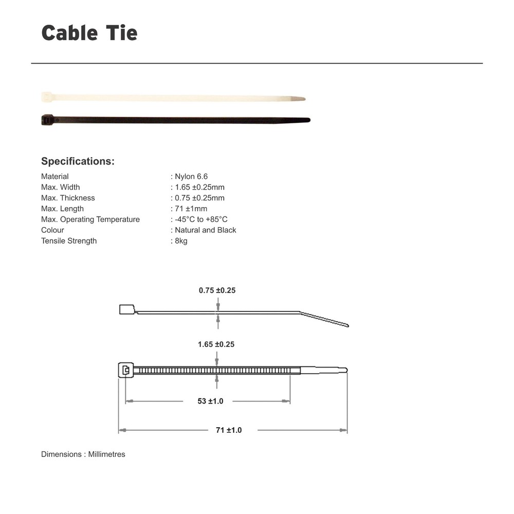 2-13/16" 71mm Submicro Micro Mini Cable Ties Zip Ties Natural 100ea.