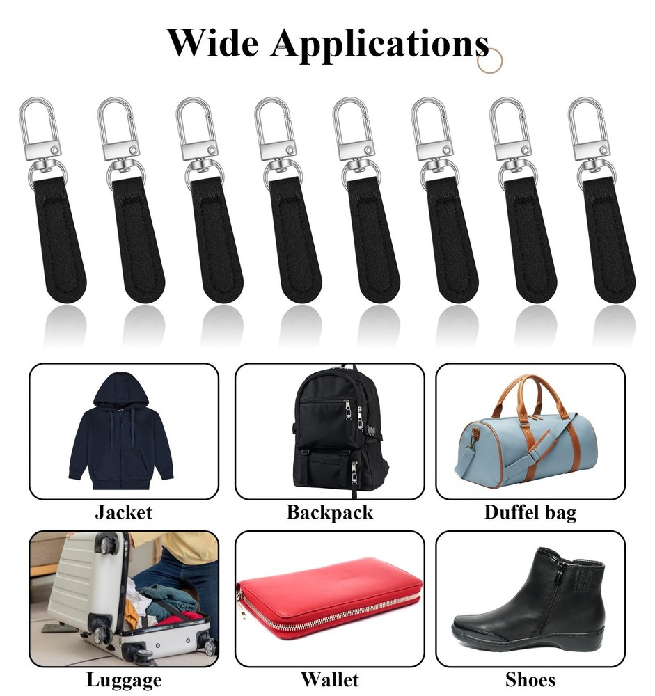 8 Pcs Zipper Pull Leather, Black Detachable Zipper Pull Replacement for Purse...