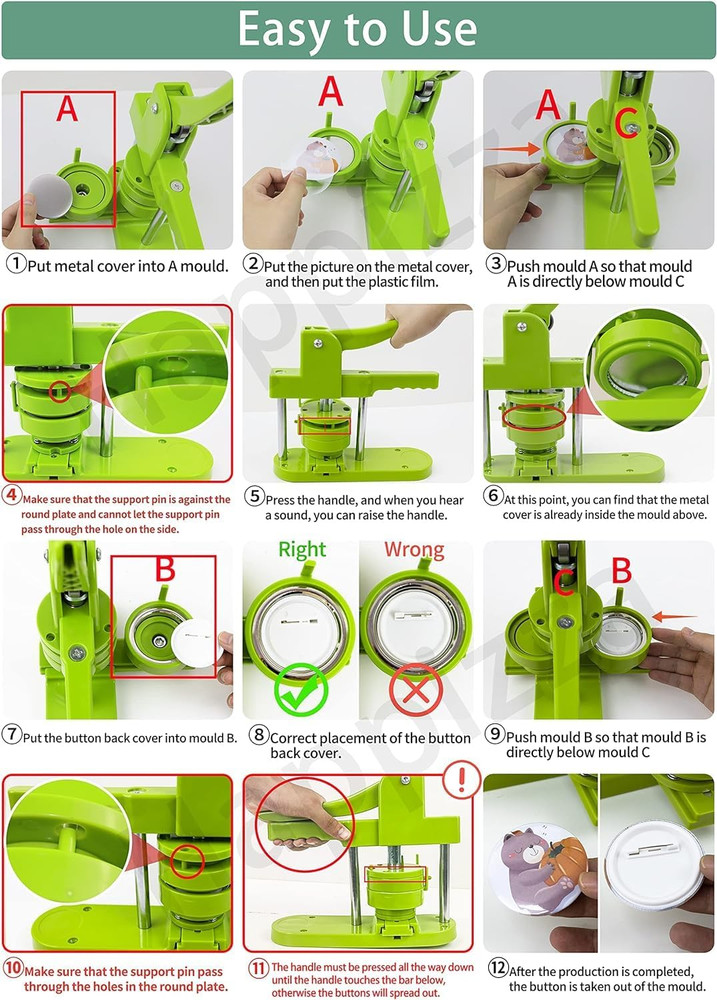 Button Maker Machine, 75Mm(3 Inch) DIY Pin Button Maker Press Machine Kit, Badge
