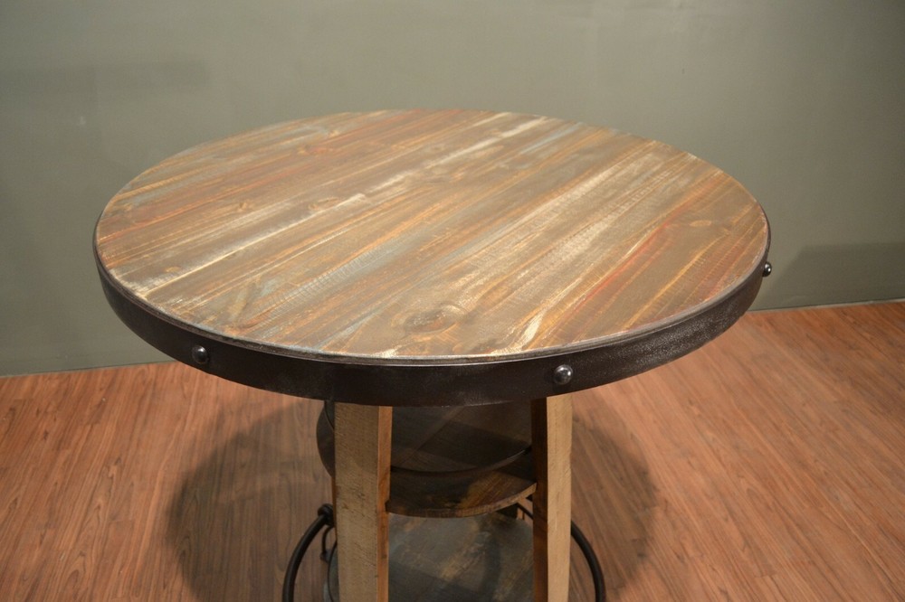 Crafters and Weavers Bayshore Rustic Style Pub Table Set with Two Bar Stools