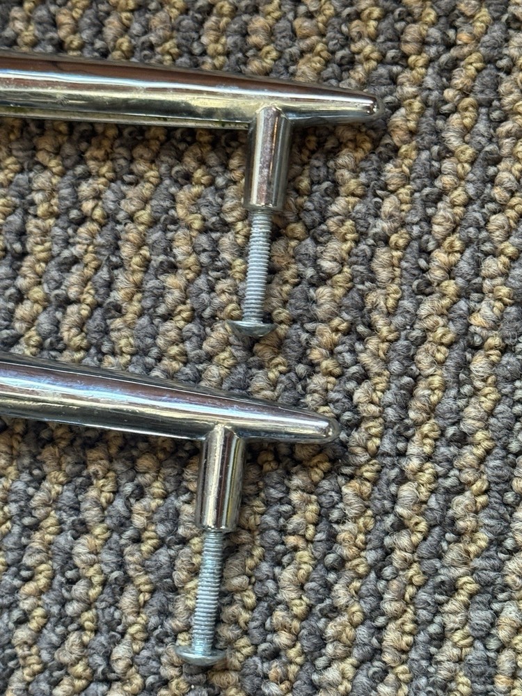 RARE Vintage Drawer Pulls Mid Century Modern Chrome Atomic Handles 7 3/8”