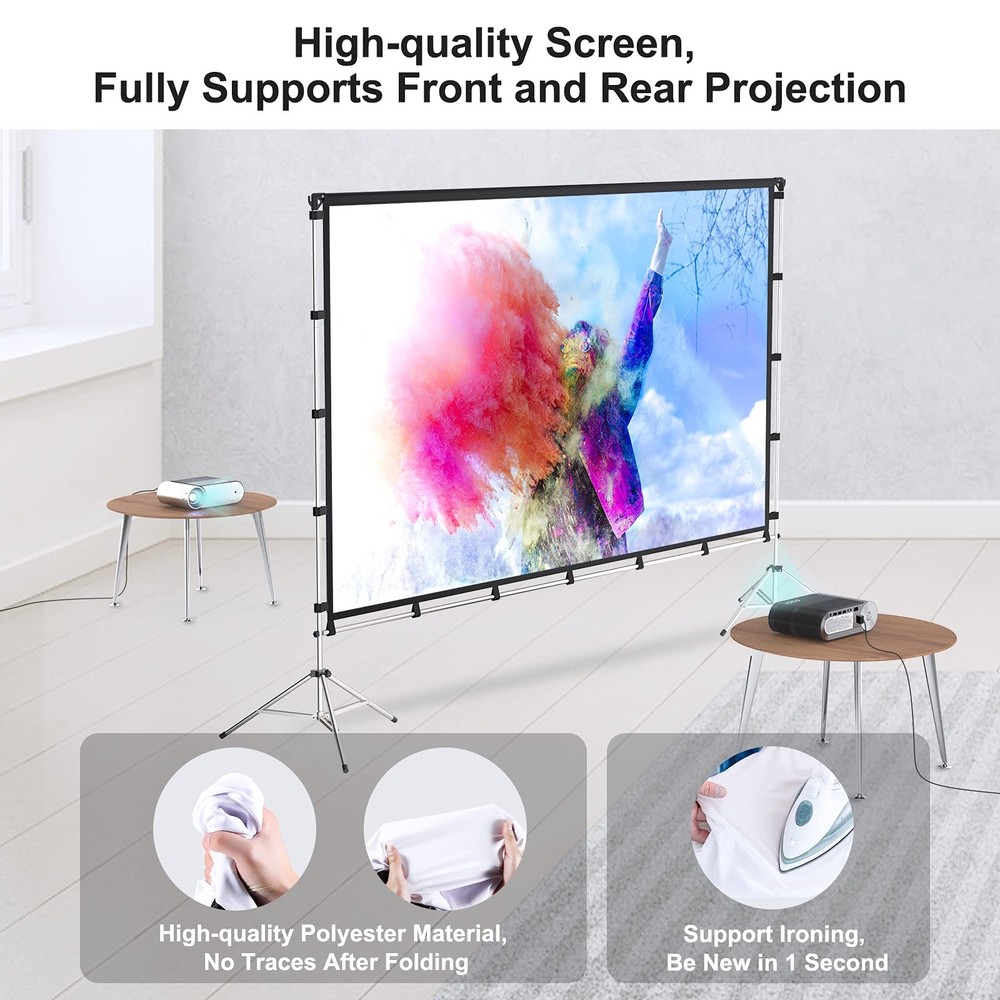 Projector Screen with Stand, 100 inch Portable Foldable Projection Screen wit...