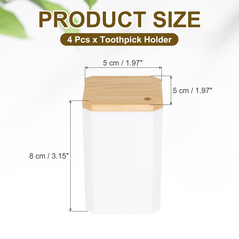4Pcs Toothpick Holder, Square Toothpick Dispenser Container with Bamboo Lid