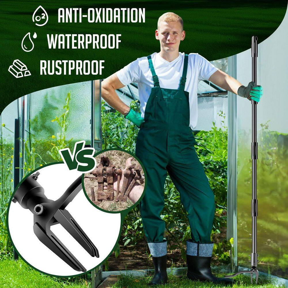 63 Stand up Heavy Duty Weed Puller Tool with 4 Claw Steel Head Adjustable Length