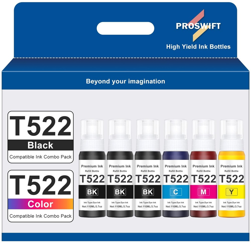 PROSWIFT 522 High Capacity (6 Bottles) Ink Refill 522 6Pack, Multicolor