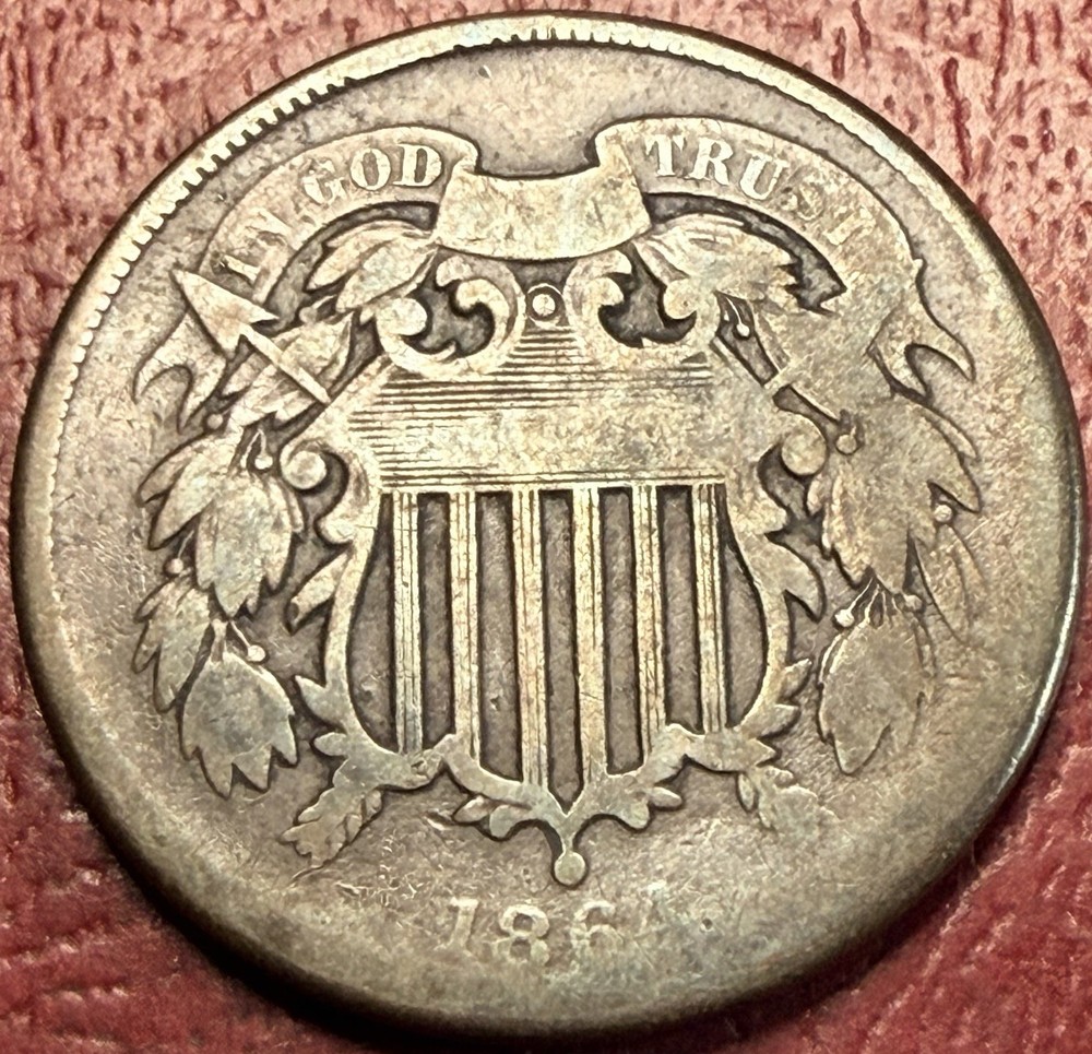 1864 Two Cent Piece. Better Grade. Free Shipping
