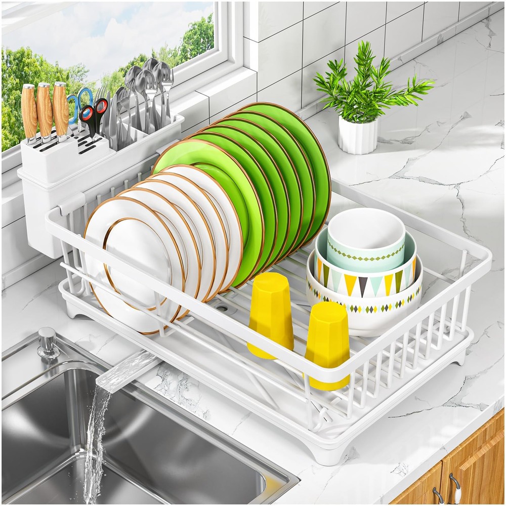 Dish Drying Rack - Space-Saving Small Dish Rack for Kitchen Counter, Rust-Res...