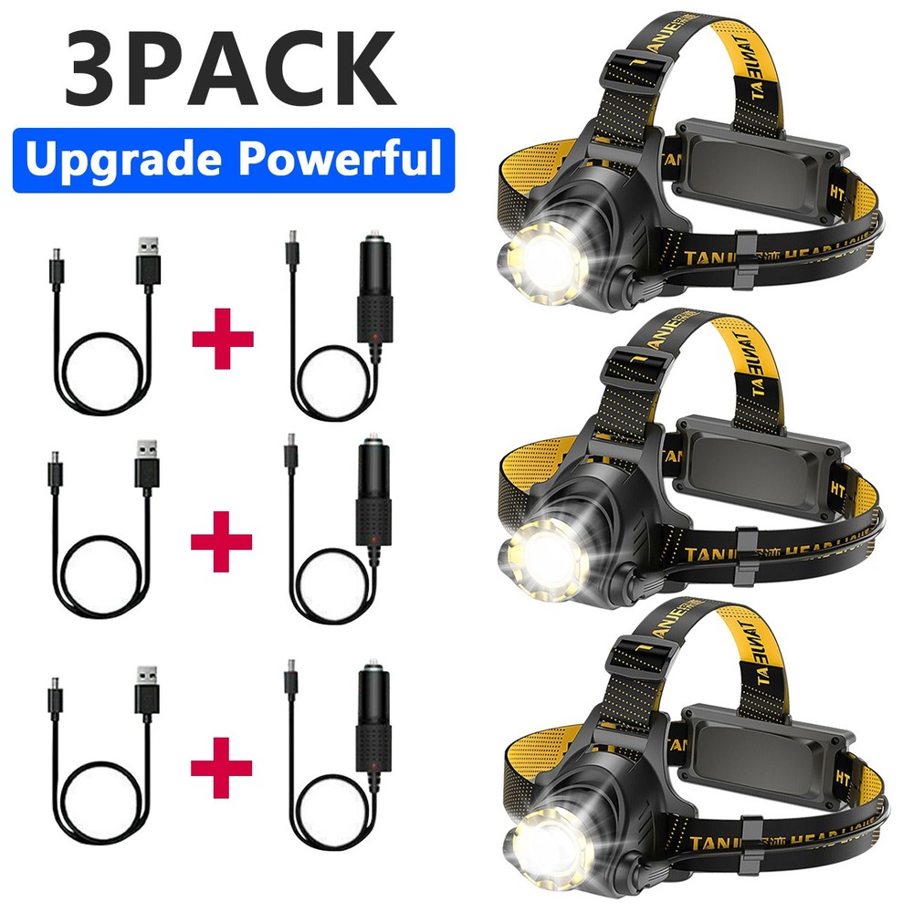 3 x Super Bright LED Headlight Headlamp Head Torch Flashlight 3 Modes Light