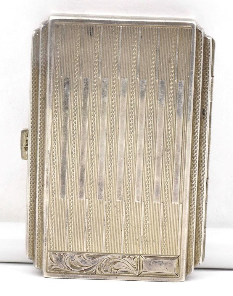 Antique 900 Solid Silver Architectural Design Cigarette Case Vesta Card Engraved