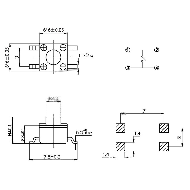 6x6mm 4 Pins SMD SMT Panel PCB Micro Momentary Tactile Tact Button Switch