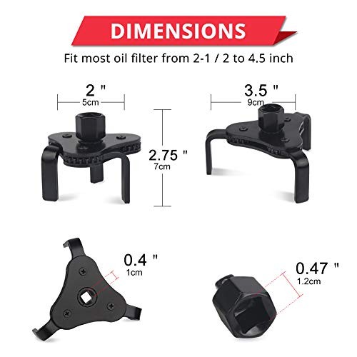 Universal Adjustable Oil Filter Wrench Range 2-1/2 inch from 4 inch 3 Leg