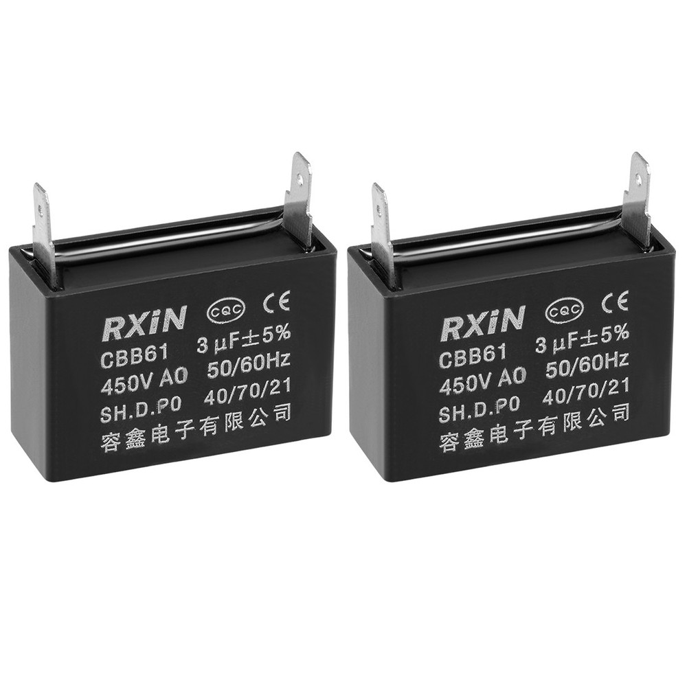 2Pack CBB61 450V AC 3uF Single Insert Metallized Polypropylene Film Capacitors