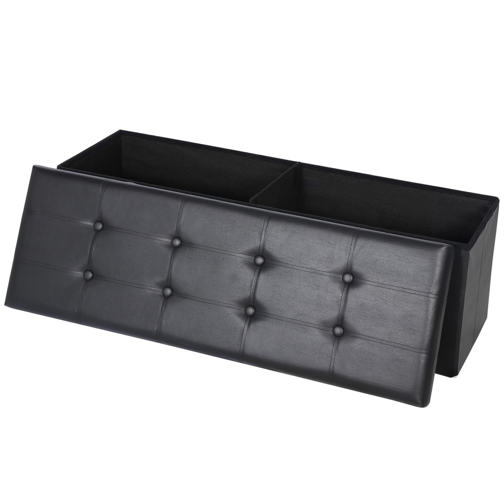 Black Folding Storage Ottoman Bench Storage Stools Footrest for Home Storage Use