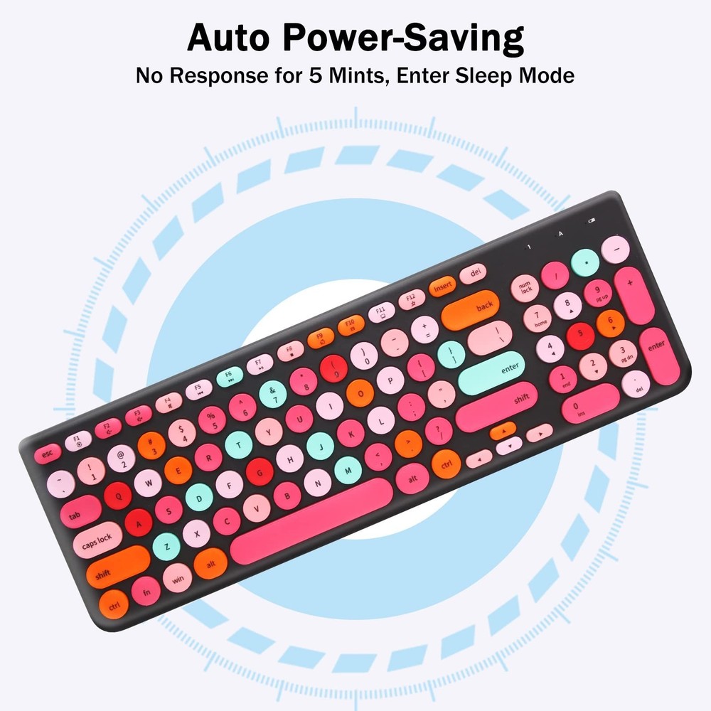 Wireless Keyboard and Mouse Combo, Retro Typewriter Keyboard with Round Keyca...