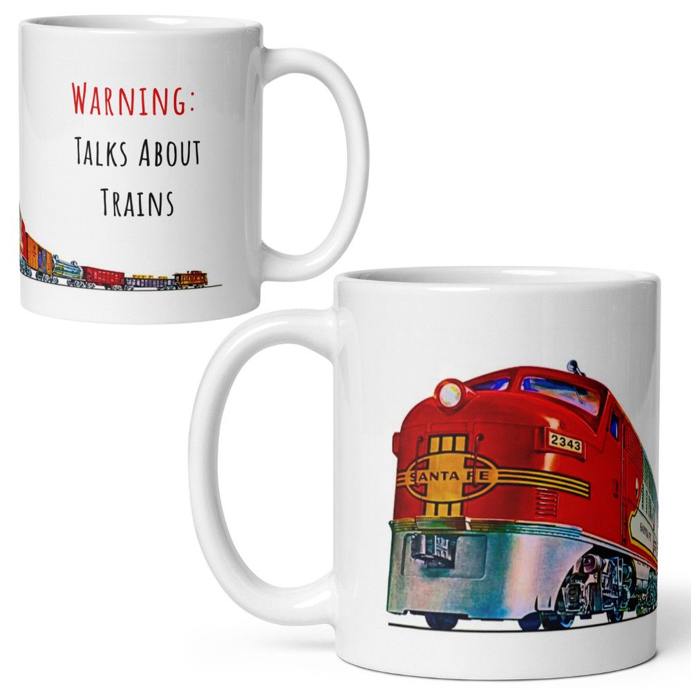WARNING: Talks About Trains – Santa Fe Vintage Mug | 11oz