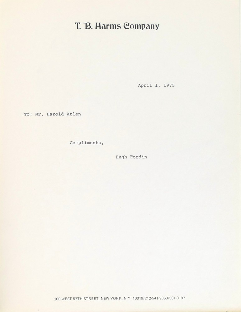JEROME KERN Presentation Score to Harold Arlen