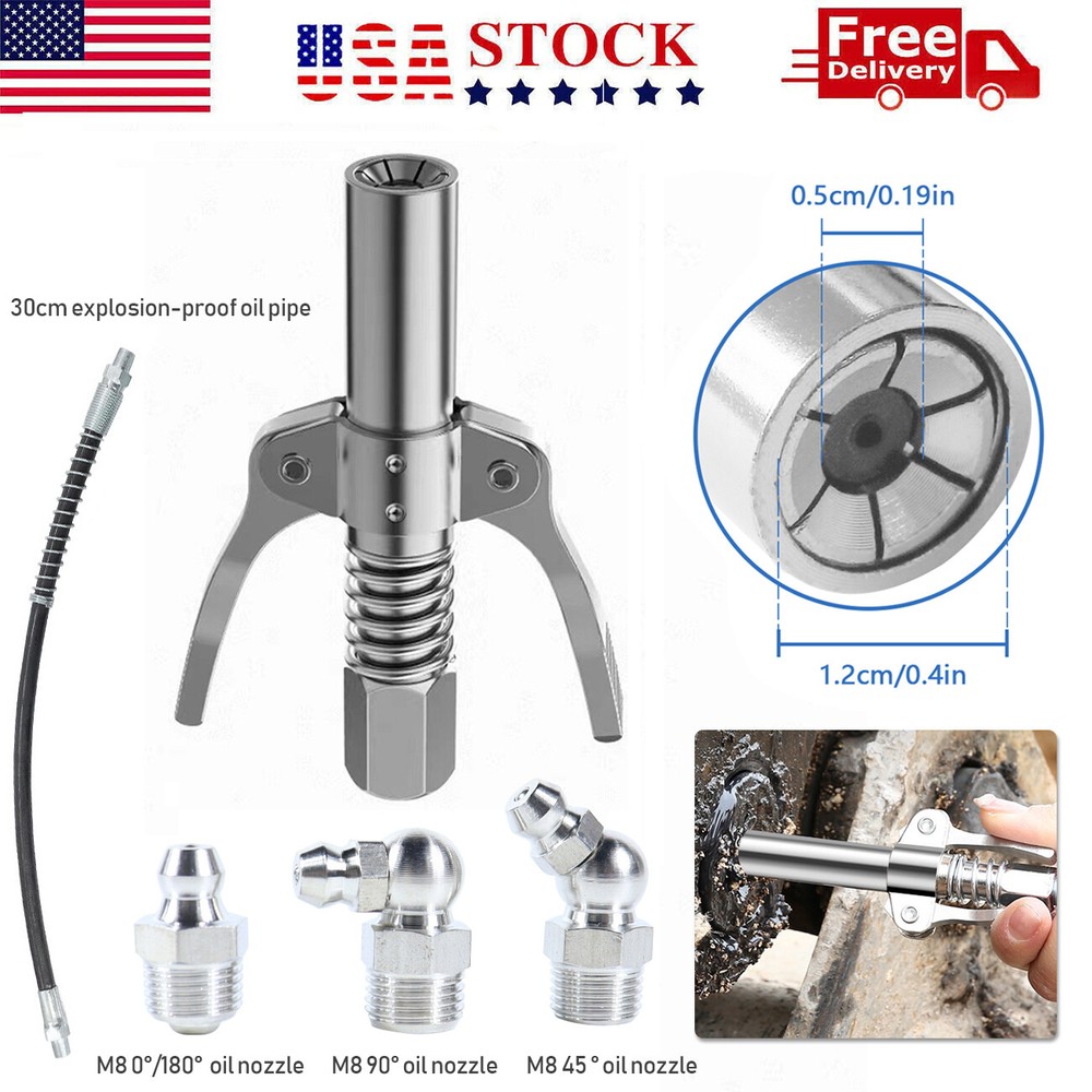 Quick Release High Pressure Grease Gun Coupler Coupling End Fittings+Adapter Kit