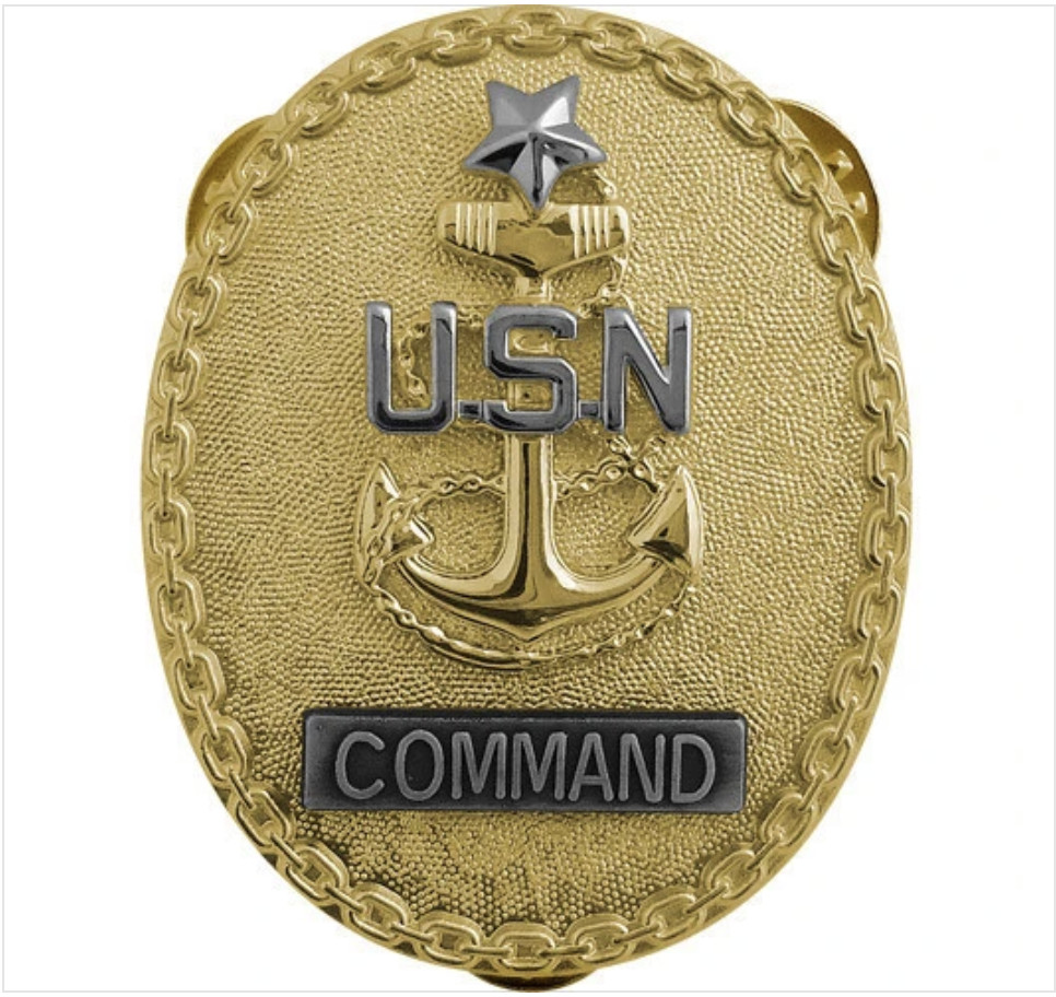 GENUINE NAVY ID BADGE: SENIOR ENLISTED ADVISOR E8 COMMAND CPO - REGULATION SIZE