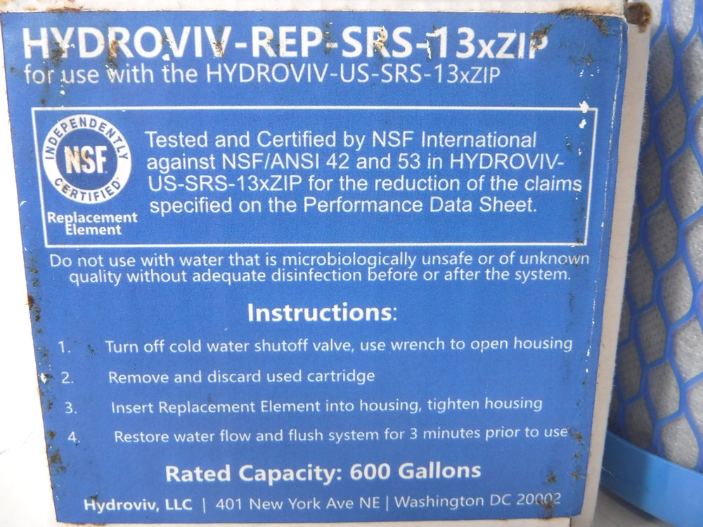 Genuine Hydroviv HYDROVIV-REP-SRS-13xZIP Under Sink Water Filter Replacement