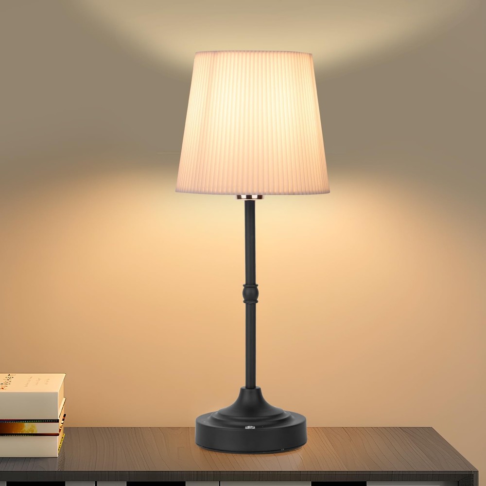 Cordless Table Lamp, Rechargeable, Dimmable, 3-Color, Touch Control, Black