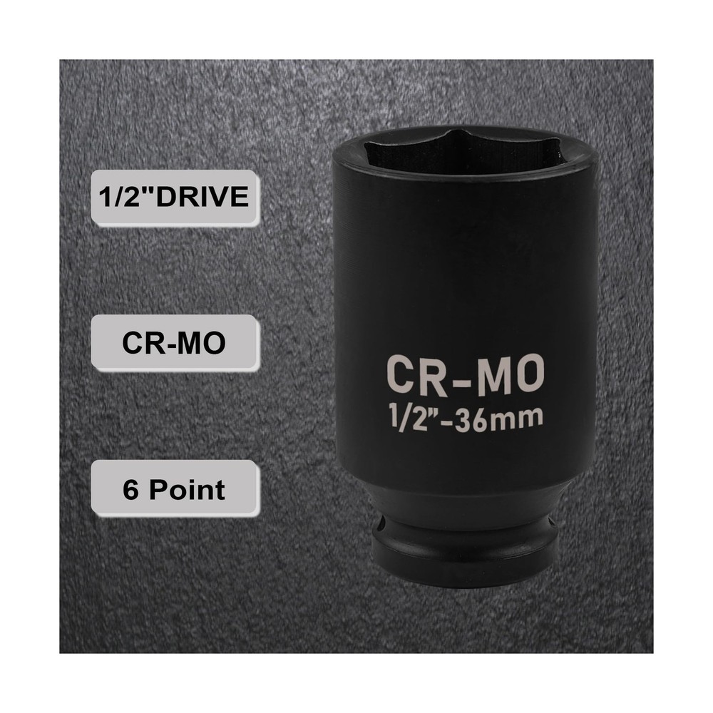1/2" Drive Deep Impact Socket, 35mm Metric Socket, Axle Nut Socket CR-MO 6 Po...