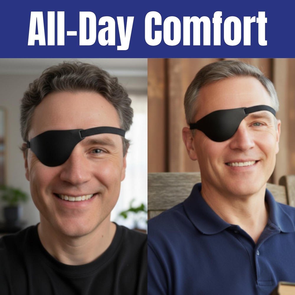 Black Leather Eye Patch with Adjustable Band and Concave Design - Comfortable...