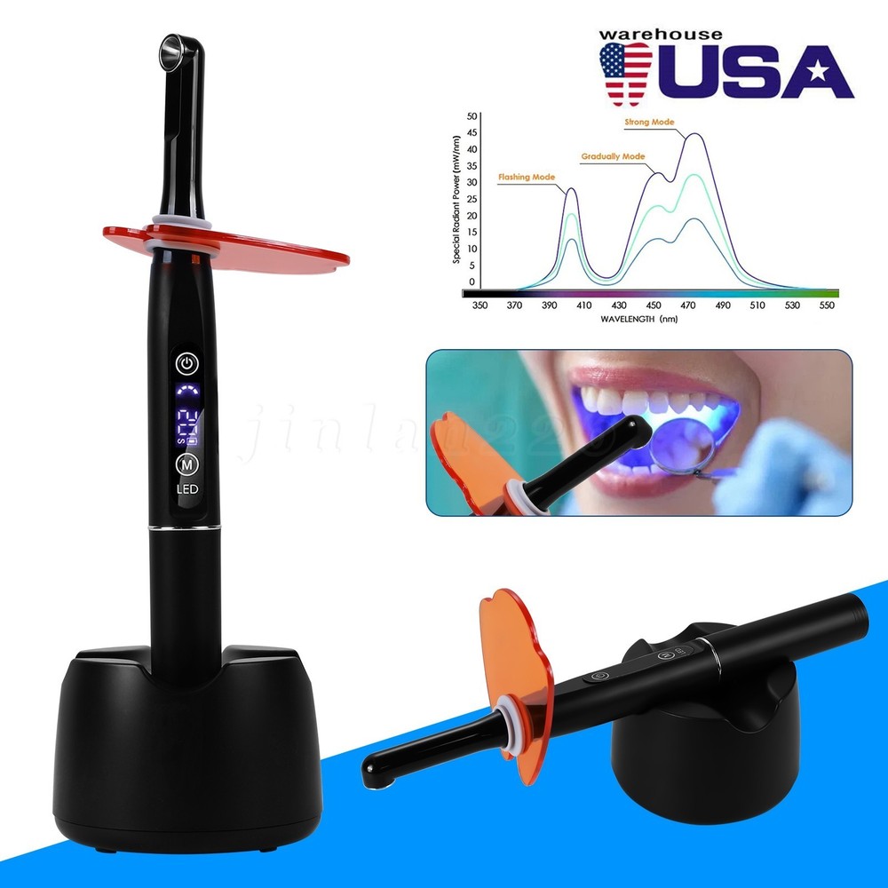 Dental Wireless Cordless LED Curing Light 1 Second Cure Lamp 2500mw Black