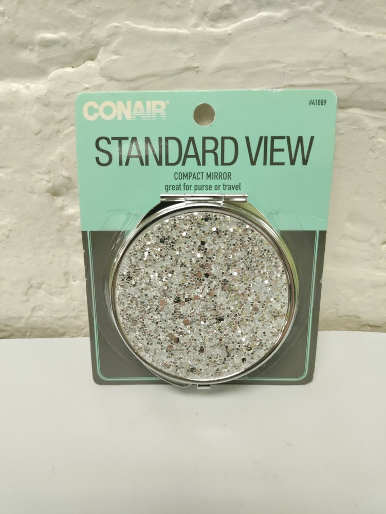 Conair Standard View Compact Mirror #41889 Silver Glitter New