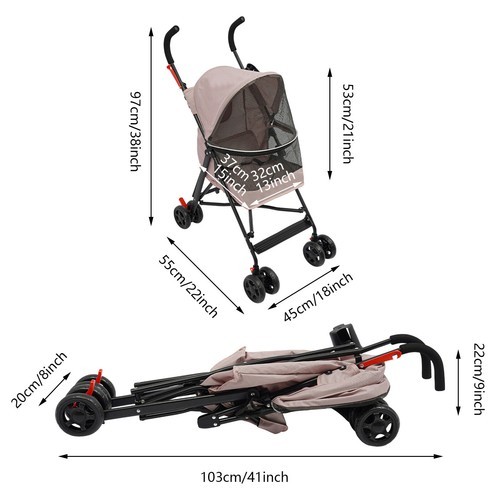Foldable Small & Medium-sized Dogs Cats Pet Stroller Trolley Pet Travel Stroller